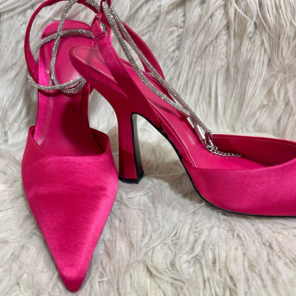 H&M Satin Bling Ankle Strap Slingback Pump Heels